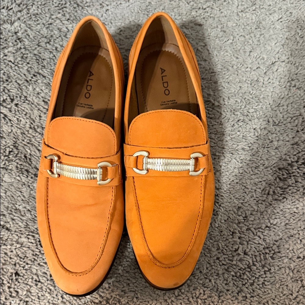 ALDO Orange Suede Slip-On Loafers with Metal Bit